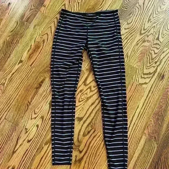 Athleta Pants - Athleta Black and Gray Stripe Leggings Size Small